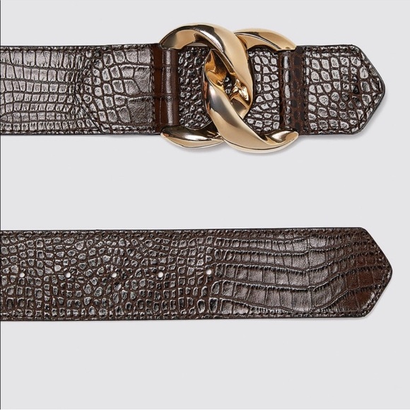 Zara Leather Brown Croc-Embossed Belt with Gold Buckle main image 13